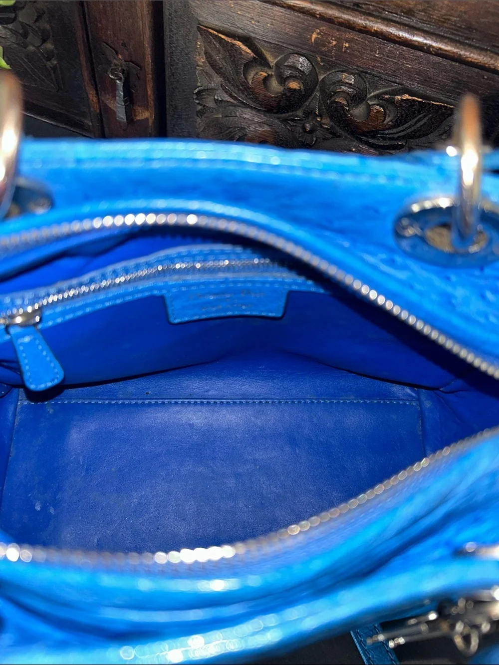 Beautiful Blue Ostrich-Textured Lady Tote with DR Charm